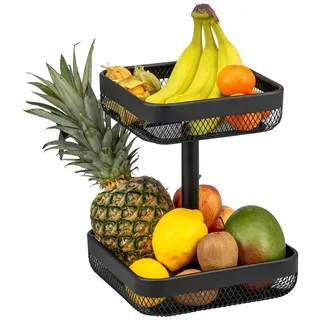 eluno Obstschale 2-stöckig, eckig, 20 x 20 cm und 25 x 25 cm, aus Metall, Metall, 2-stöckig schwarz