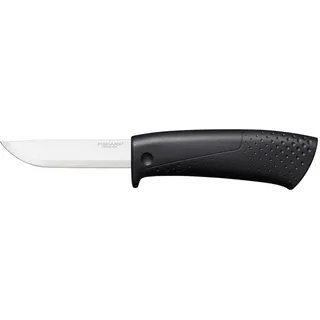 Fiskars Heimwerkermesser inklusive Holster mit integriertem Messerschärfer | Gesamtlänge: 21,1 cm, Schwarz, 1023617