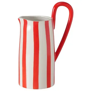 Boltze Blumenvase Londi, Vase, Saftkrug, Krug, rot-weiß gestreift bemalt, wasserfest H22,3 cm