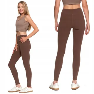 Lange Damenleggings, Hoher Bund, Gerippt, Sportliche Passform, Moraj S/m Mocca