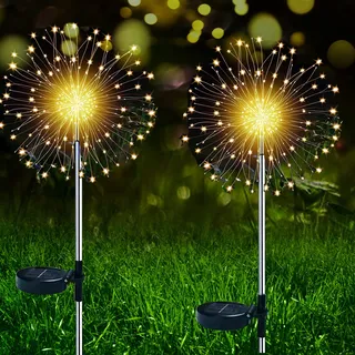 ZVO Solarlampe für Außen, 2 Stück 150 LED Solar Feuerwerk Licht Garten Deko, Solarleuchten Gartenstecker Pusteblume Gartenleuchten Wasserdichte für Garten Rasen Balkon Terrasse Deko (Warmweiß)