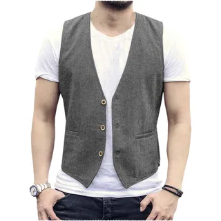 AeoTeokey Herren Sommer Leinenweste Anzug Weste Casual Weste Regular Fit - XXL