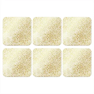 MuchoWow Glasuntersetzer Pantherdruck - Gold - Weiß, Zubehör für Gläser, 6-tlg., Tassenuntersetzer Kork, Quadrat, Untersetzer Set Gläser, 10x10 cm bunt