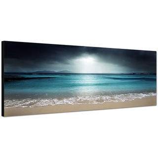 Augenblicke Wandbilder Leinwandbild als Panorama in 150x50cm Seychellen Strand Meer Nachtanbruch