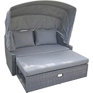 Gardenson Loungesofa, Grau, Dunkelgrau, Metall, Kunststoff, Textil, 2-Sitzer, Füllung: Polyester, 144x74x146 cm, große Liegefläche, verstellbares Dach, wetterbeständig, UV-beständig, regenabweisend, geeignet für Balkon, Loungemöbel, Outdoorsofas