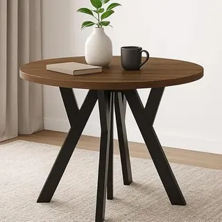 Dekori Möbel Runder Ausziehbarer Tisch für Esszimmer mit Holzbeinen, Pero, Loft-Stil, Skandinavische, Durchmesser Varianten: von 90 bis 220 cm (Nuss Franklin Tobacco/Schwarz, 90/140 cm)