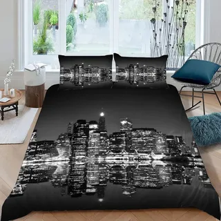 RFFLUX 3D New York Bettwäsche Set 135x200 cm 2teilig mit Reißverschluss Weiche und Angenehme Schlafkomfort Microfaser Bettbezug Modern Stadt Landschaft Kinderbettwäsche mit Kissenbezug 80x80 cm