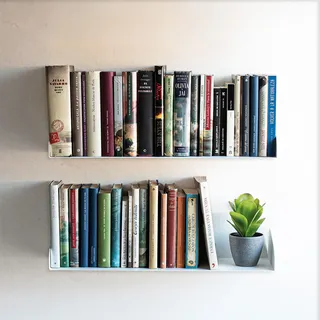 MILUKA Schwebendes Bücherregal Wand 2er Set, 60 cm, modular kombinierbar | Stabile Wandregal Weiß Metall mit Schwebender Bücher-Effekt, Modernes Schweberegal für Wohnzimmer, Küche & Büroregal