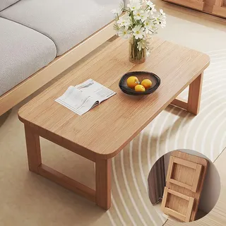 SHENJIA Japanischer Bodentisch, niedriger Tisch, Teetisch aus Massivholz, zusammenklappbarer Couchtisch, Tatami-Tisch zum Sitzen auf dem Boden, zusammenklappbarer Couchtisch