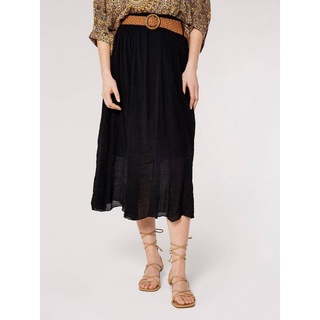 Apricot Midirock Shimmer Crinkle Belted Skirt, mit Flechtgürtel schwarz