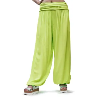 Gloop Damen Pumphose Haremhose Freizeithose Sommerhose Hose in Blumen Muster oder UniFarben HS201701 (DE/NL/SE/PL, Alphanumerisch, M, L, Regular, Regular, Neon Gruen 13090a7) - M-L