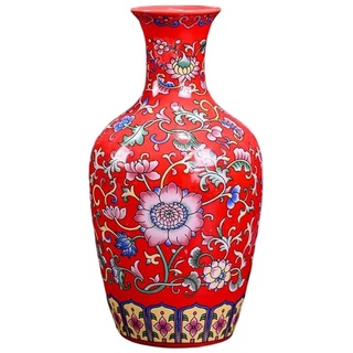 YlobdolY Kleine Keramik-Vase Für Blumen Handgemachte Elegante Vintage Chinesische Malerei Emaille Glasiert Porzellan Dekorative Rote Kürbis Geformt Vasen Für Büro Home Decor
