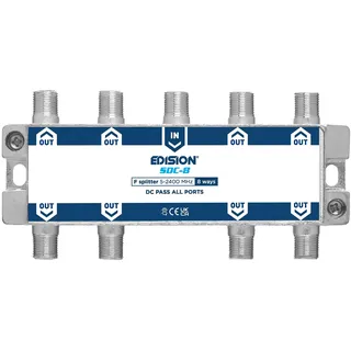 Edision SDC-8 SAT-Verteiler Splitter 8-Fach geignet für TV, Satellit, Kabel-Fernseher, Radio, Unicable, Frequenzbereich 5-2400Mhz, DVB-S2, DVB-T2, DVB-C, DC Durchgang, 8-Wege
