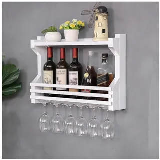 pujindu Weinregal Zur Wandmontage Mit Stielglasregal, Flaschen-Glas-Bar-Zubehör-Regal-Organizer, Weinlager-Ausstellungsregal Für Küche Wohnzimmer (Farbe : Weiß, Größe : 31.5x4.3x16.9in)