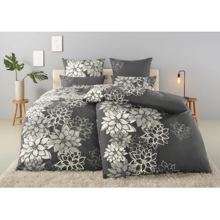 Bettwäsche HOME AFFAIRE "Susan in Gr. 135x200 oder 155x220 cm" Gr. B/L: 135 cm x 200 cm (1 St.), B/L: 80 cm x 80 cm (1 St.), Linon, grau (anthrazit) Bettwäsche 135x200 cm in verschiedenen Qualitäten, romantische mit Blumen