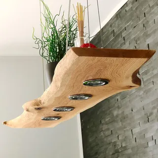FRIESENLICHT TESSA LED Esstischlampe Pendelleuchte Unikat Wildeiche Holz Hängelampe mit Baumkante Hängeleuchte Dimmbar ohne Dimmer Led Austauschbar Eiche geölt Massiv (100 cm /3 Spots)