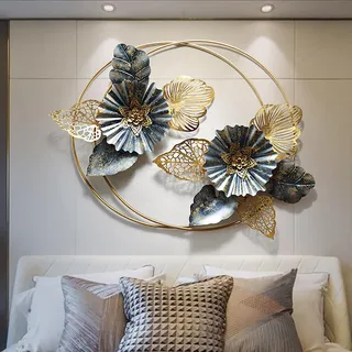 JYHCD Wanddeko Gold 3D Blume Blätter Wandbilder Metall Wanddekoration, Moderner Luxus Wandkunst Wandskulpturen, Luxuriöse Geschenke Für Schlafzimmer, Wohnzimmer, Hotel, Büro, 80X108cm
