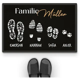 Geschenke Mall Personalisierte Fußmatte Die Familie, Fussmatte Mit Namen, Fussmattes Personalisiert Familie, Fußmatte Selbst Gestalten, Fussmatte Familie personalisiert (@4 Mitglieder)