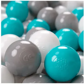 KiddyMoon 100 ∅ 6Cm Kinder Bälle Für Bällebad Spielbälle Baby Plastikbälle Made In EU, Grau/Weiß/Türkis