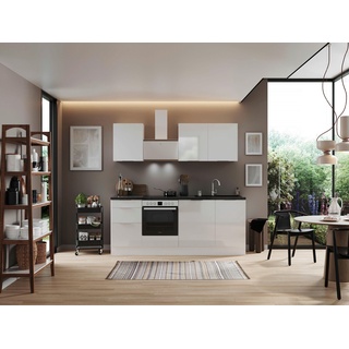 Küchenzeile mit Geräten B: 220 cm Weiß/Granit Optik