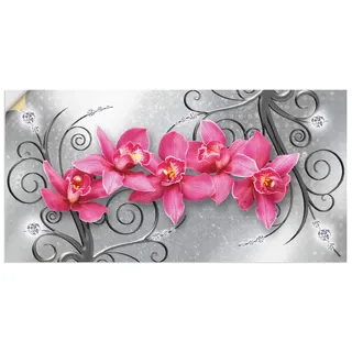 ARTland Wanddeko Wandtattoo selbstklebende Vinylfolie 150x75 cm Querformat Abstrakte Bilder Pflanzen Blumen Blüte Orchideen Kunst Pink U1QT