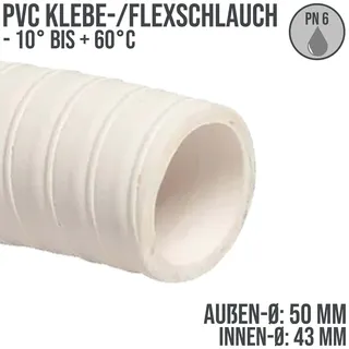 50 x 43 mm PVC Klebe Flex Spiral Spa Schwimmbad Pool Schlauch weiss PN 6 bar