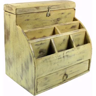 GURU SHOP Vintage Schreibtisch Ordner, Schreibtisch Ablage - Weiß Modell 1, Holz, 30x30x20 cm, Dosen, Boxen & Schatullen