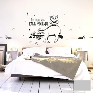 Wandtattoo Wandaufkleber Wandbild Faultier Eule Der frühe Vogel kann mich mal M2045 ilka parey wandtattoo-welt® - ausgewählte Farbe: *mittelgrau* - ausgewählte Größe: *L - 80cm breit x 43cm hoch*