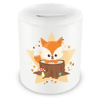 Samunshi® Kinder Spardose mit dem Motiv Süßer Fuchs - Jungen und Mädchen Sparschwein Sparbüchse 330ml weiß