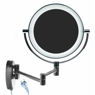 HIMRY LED Wandspiegel 5X Vergrößerung KosmetikSpiegel 8,5 Zoll, Wandmontage Beleuchtet Make-up Rasieren Spiegel, Arm Verstellbar, Doppelseitig Badezimmerspiegel Echtes Metall Verchromt KXD3129-5x