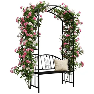 Relaxdays Rosenbogen mit Bank 0 x 0 x 0 cm Schwarz