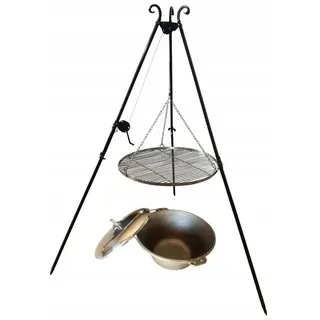 DREIBEIN SCHWENKGRILL  Grillrosts-70 cm aus Edelstahl  mit Gusseisen Feuertopf