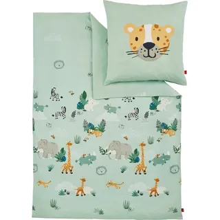 s.Oliver Kinderbettwäsche Satinbettwäsche s.Oliver Junior, Mako-Satin, in verschiedenen Designs: Tiere Safari Afrika, Dino, Weltall, Einhorn grün