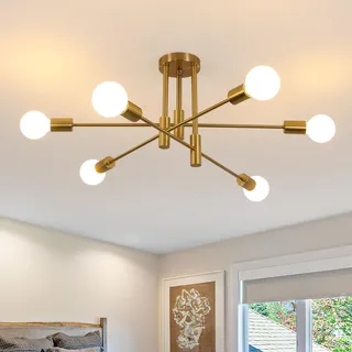 Comely Deckenleuchte Vintage E27 6 Flammig Sputnik Kronleuchter Gold 72CM