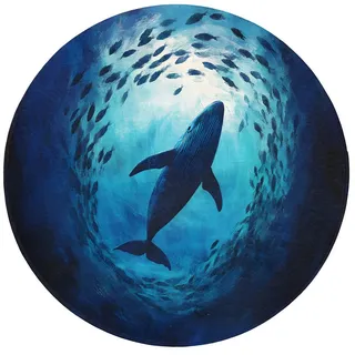 OnlyWow Badematte Wal - Fisch - Dunkelblau, Höhe 10 mm, Polyester, Rund, Badezimmerteppich, Badteppich, Rutschfest, Badvorleger, Waschbar Rund | 70 cm x 70 cm x 10 mm