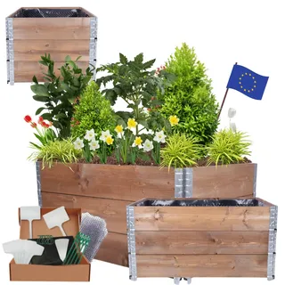 MODO24 Hochbeet Holz, mit Noppenfolie, Kräuterbeet, Gartenbeet, Pflanzbeet, Blumenbeet, Gemüsebeet, für Garten und Terrasse, Kiefernholz, Massivholz, Abmessungen 60x120x80 cm, Farbe: Braun