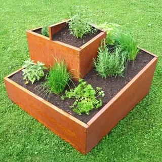 Kräuter schnecke Spirale Pyramide eckig Edelrost Metall 78x78x60cm Gemüse Beet