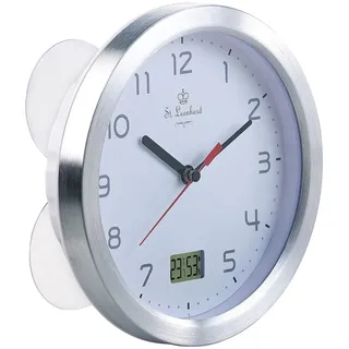 St. Leonhard Badezimmeruhr: Badezimmer-Funk-Wanduhr mit Thermo- und Hygrometer, Alu-Rahmen, Weiß (Badezimmeruhr Funk, Outdoor Uhr, Dusche)