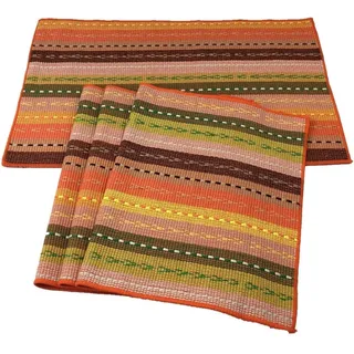 WAZAIGUR Handgewebte Tischsets aus 100 % Baumwolle, bunt, geflochten, gerippt, langlebig, wärmeisolierend, 4 Stück, Orange