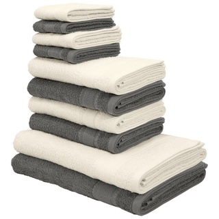 my home Handtuch Set Afri, Duschtücher, Handtücher, Gästetücher, Seiftücher, Walkfrottee (Set, 10-St), zweifarbig, 100% Baumwolle, weich, mit Bordüre grau
