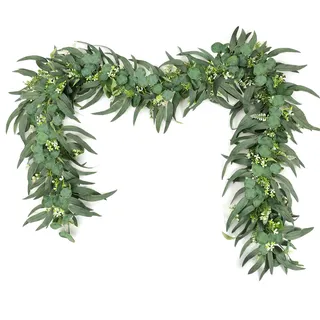 UXORSN Künstliche Eukalyptus mit Weidenblättern Girlande 2 Stück Künstlich Grün Blättergirlande Tischgirlande Gefälschte Efeu Hängepflanze Reben Kunstpflanze für Hochzeit Wand Tisch Party Decor
