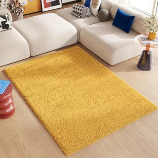 TAPISO Essence Teppich Hochflor Langflor Shaggy Gelb Senfgelb Rechteckig Super Weich Felloptik Schlafzimmer Wohnzimmer ÖKO-TEX 120 x 170 cm