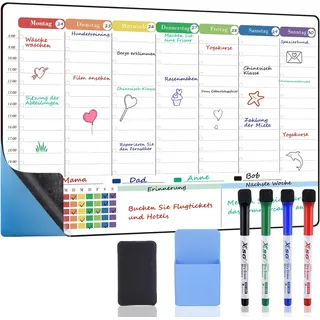 Whiteboard Folie | Zuschnitte nach Maß | selbstklebend beschreibbar abwischbar | Eisenfolie Ferrofolie WEIß | Whiteboard Tafelfolie magnetisch | Haftgrund für Magnete (42×28cm Wochenplaner)