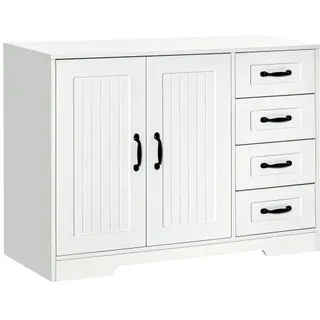 Homcom Sideboard Weißer Beistellschrank Mit 4 Schubladen, Verstellbarem Einlegeboden & Kippschutz Für Küche & Wohnzimmer  on-site