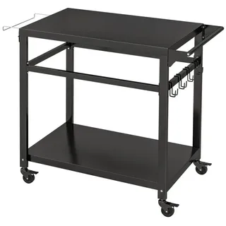 Costway Grillablagetisch, mit 2 Ablagen, 4 Rollen & Haken, 108x50,5x88cm schwarz 50,5 cm x 88 cm x 108 cm