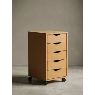 KADIMA DESIGN Rollcontainer Rollcontainer 33x64x38cm Buche MDF-Holz, Bürocontainer, (Moderner Schubladencontainer mit Rollen, Standcontainer), Schreibtisch-Container Rollschrank 5 Schubladen, Beistellcontainer braun