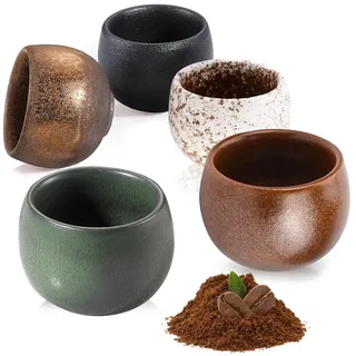 Nzkeuf Steingut Espressotassen Set, 5 Teilig Espressotassen Dickwandig, 50 ml, Hochwertige Mini Espresso Tassen Set mit Geschenkbox, Ohne Henkel, Geschenke für Frauen Männer Beste Freundin