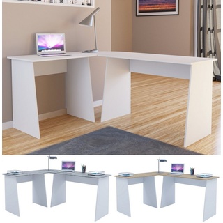 VCM Schreibtisch Holz Eckschreibtisch Winkeltisch Masola braun|weiß