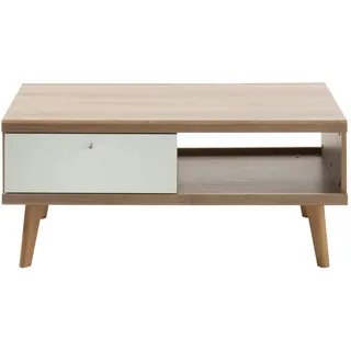 furn.design Couchtisch in weiß und Eiche Riviera Beistelltisch skandinavisch mit Schubkasten 107 x 67 cm Helge