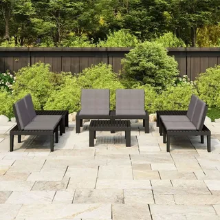 "Rabatt" 6-tlg. Garten-Lounge-Set - Wetterfestes Sitzgruppe - für 5 Personen - mit Auflagen Kunststoff Grau - Lounge-Dining set CC2601 - Grau